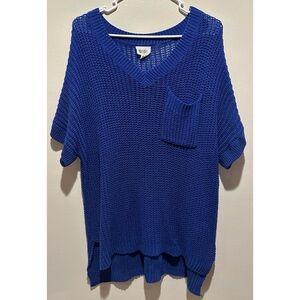 BiBi Women’s Royal Blue Oversized Flush Knit‎ Top Size Small